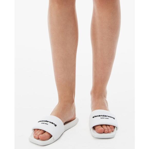 Alexander Wang Logo Designer Pool Slide Sandals Square Toe Pale Mint Size 37 - Picture 1 of 15